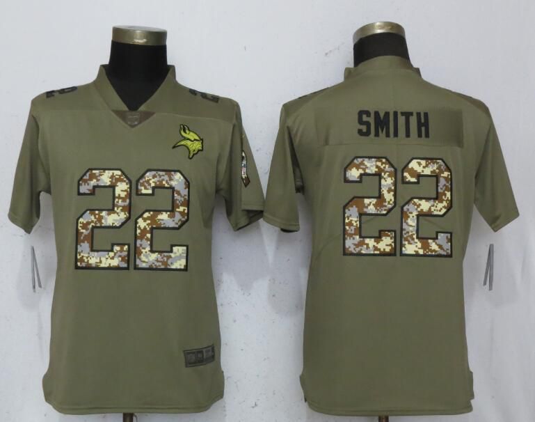 Women Minnesota Vikings #22 Smith Olive Camo Carson Nike Salute to Service Player NFL Jerseys